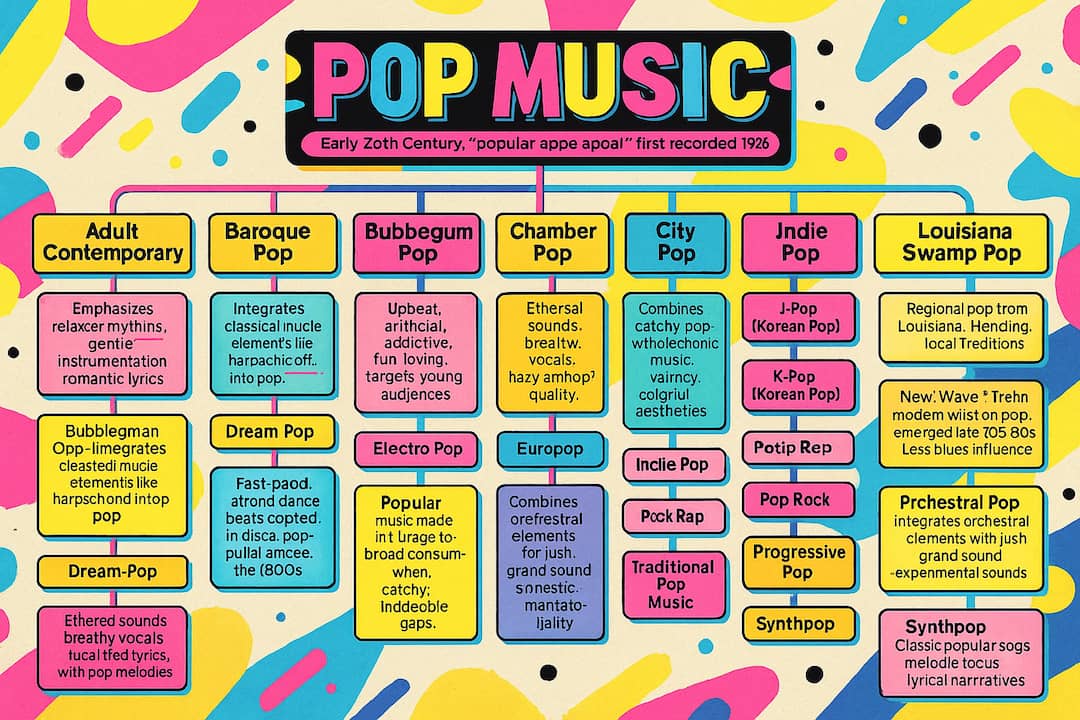 نمودار درختی از سبک پاپ و زیرسبک‌های آن